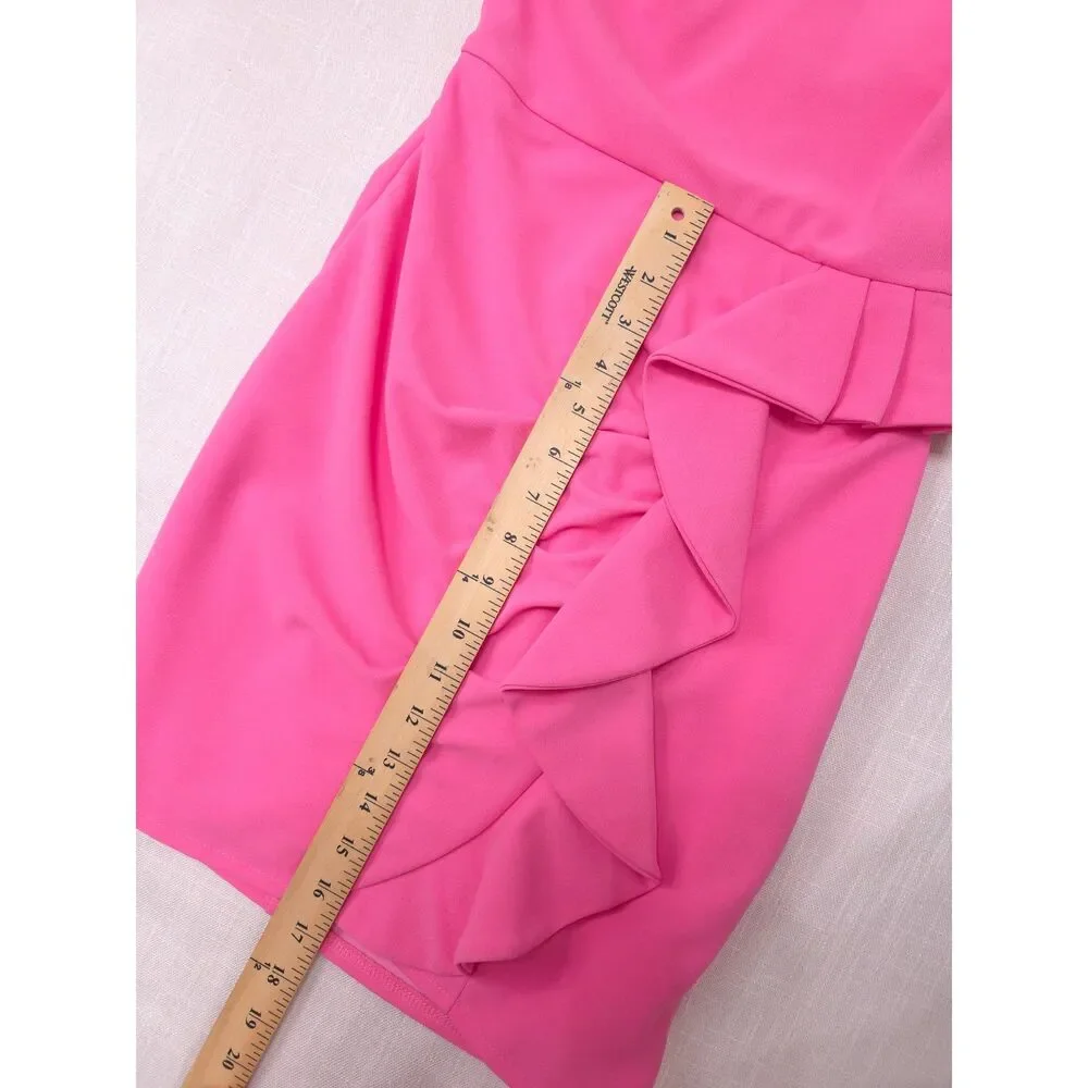 Hot Pink One Shoulder Ruffle Flamenco Mini Dress S Barbie Party Night Out Rush - Picture 8 of 11